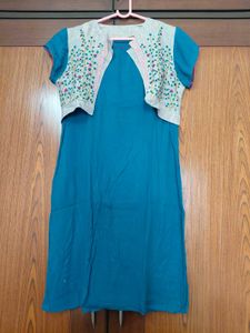 Blue Kurta with Embroidered Jacket