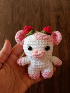 Crocheted cute Strawberry Cow keychain