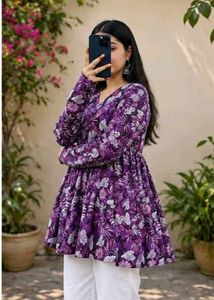 Beautiful Purple Floral Kurti-All Size