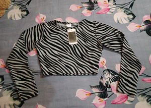 Zebra Print Long Sleeve Crop Top