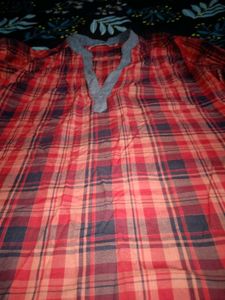 Red & Blue Plaid Kurta