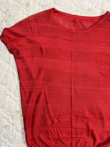 Red Knit Short Sleeve Top