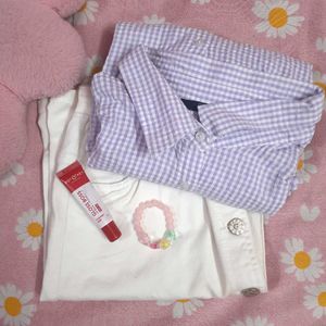 Women's lavender gingham button-up shirt