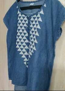 Denim Top with Geometric Print