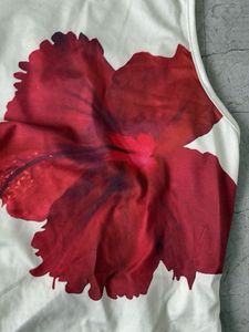 Cream Tank Top with Red Floral Print