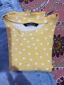 Cute Yellow Heart Print T-Shirt