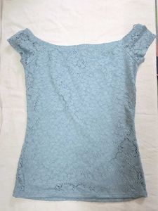 Garage Light Blue Lace Off-Shoulder Top