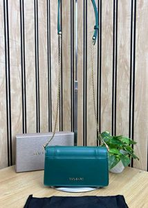 Bvlgari Green Leather Chain Shoulder Bag