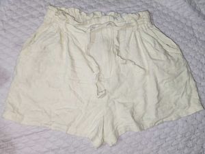 Cream Linen Blend Paperbag Shorts