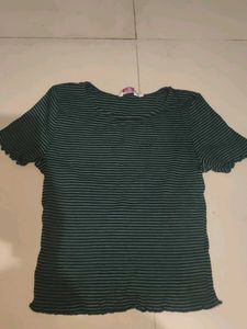 Striped Lettuce Hem T-Shirt