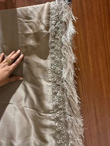 Elegant Metallic Saree with blouse Fringe