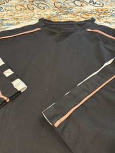 Stylish Black Tunic with Striped Sleeves