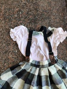 2pcs Toddler baby girl white and green checked