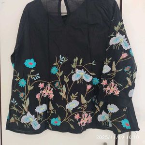 Floral Embroidered Black Top