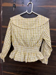 Yellow Plaid Peter Pan Collar Top
