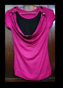 Chic Pink & Black Lace Detail Top