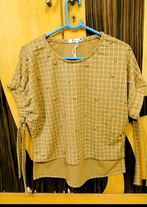 Checkered Top with Pearl Details