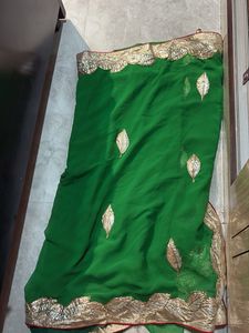 Green Saree with Gold Border