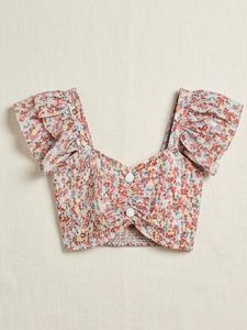 Floral Print Puff Sleeve Crop Top