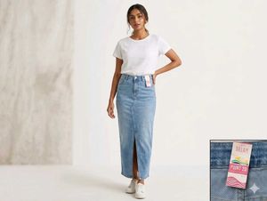 Long Denim Skirt with Belt