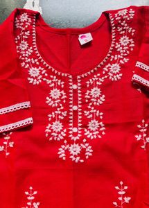 Red Embroidered Kurta Set