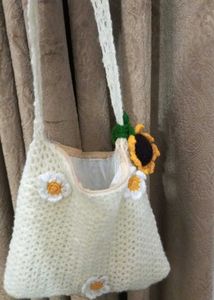 Handmade Crochet Daisy Tote Bag