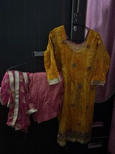 Elegant Yellow Kurta Set with Pink Dupatta