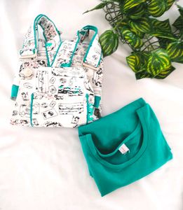 Sea Green And White Dungree Sets (Girl's)