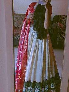 Off-White Patola Print Lehenga Set with Dupatta