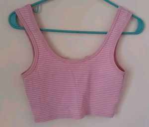 Pink Ribbed Crop Tank Top