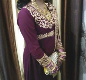 Beautiful Purple &amp; Gold Embroidered Anarkali