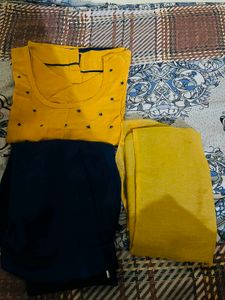 Yellow Kurta Set with Navy Pants