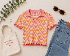 Cropped Crochet Polo Top