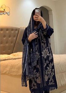 Elegant Navy Blue Embroidered Pakistani Kurta Set