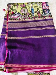 unique Saree with Village Scene Print