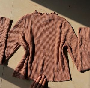 Nude Ribbed Mock Neck Top