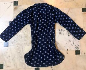 Navy Floral Print Button-Down Dress