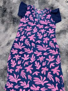 Bohemian Blue &amp; Pink Floral Print Kurta Set
