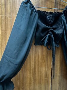 Chic Black Ruched Crop Top
