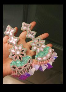 3 sets of Boho Beaded Floral Mirror Earrings