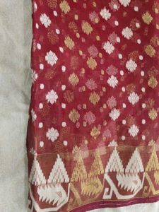Maroon Woven Silk Saree with blouse