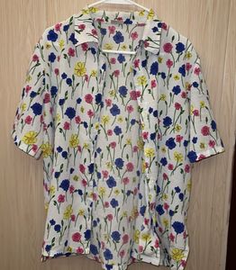 Floral Print Short Sleeve Button-Up Top