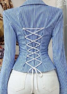 Blue &amp; White Striped Corset Shirt