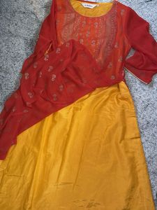 Orange Kurta with Intricate Gold Print