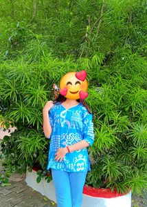 Blue &amp; White Printed Cotton Kurta