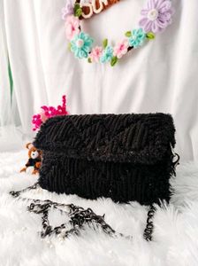 Chic Black Textured Clutch Bag