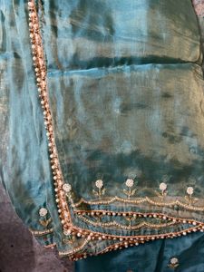 Elegant Teal Embroidered suit fabric