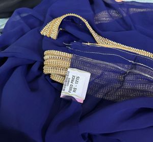 Navy Blue Saree With Border And wit Blouse Fabric