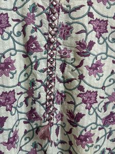 Beige Floral Print Kurta