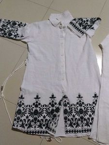 Embroidered Linen Kurta &amp; Pants Set